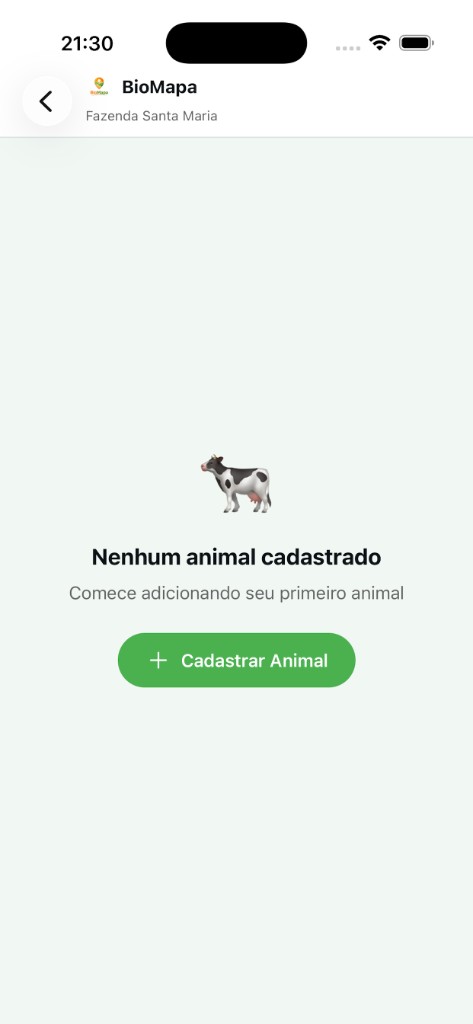 Tela de seleção de propriedade no app BioMapa